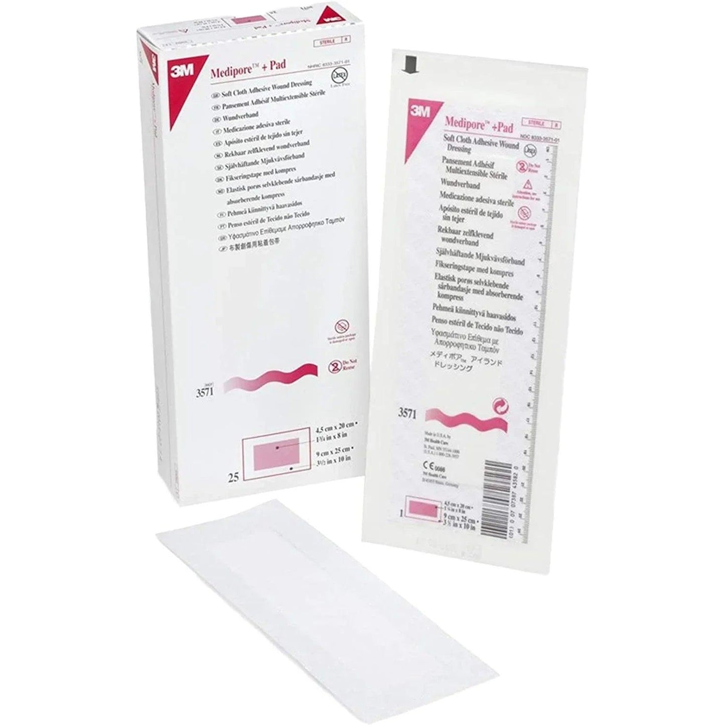 3M Medipore + Pad 3571 - (3.5"x10") - 25 Pads