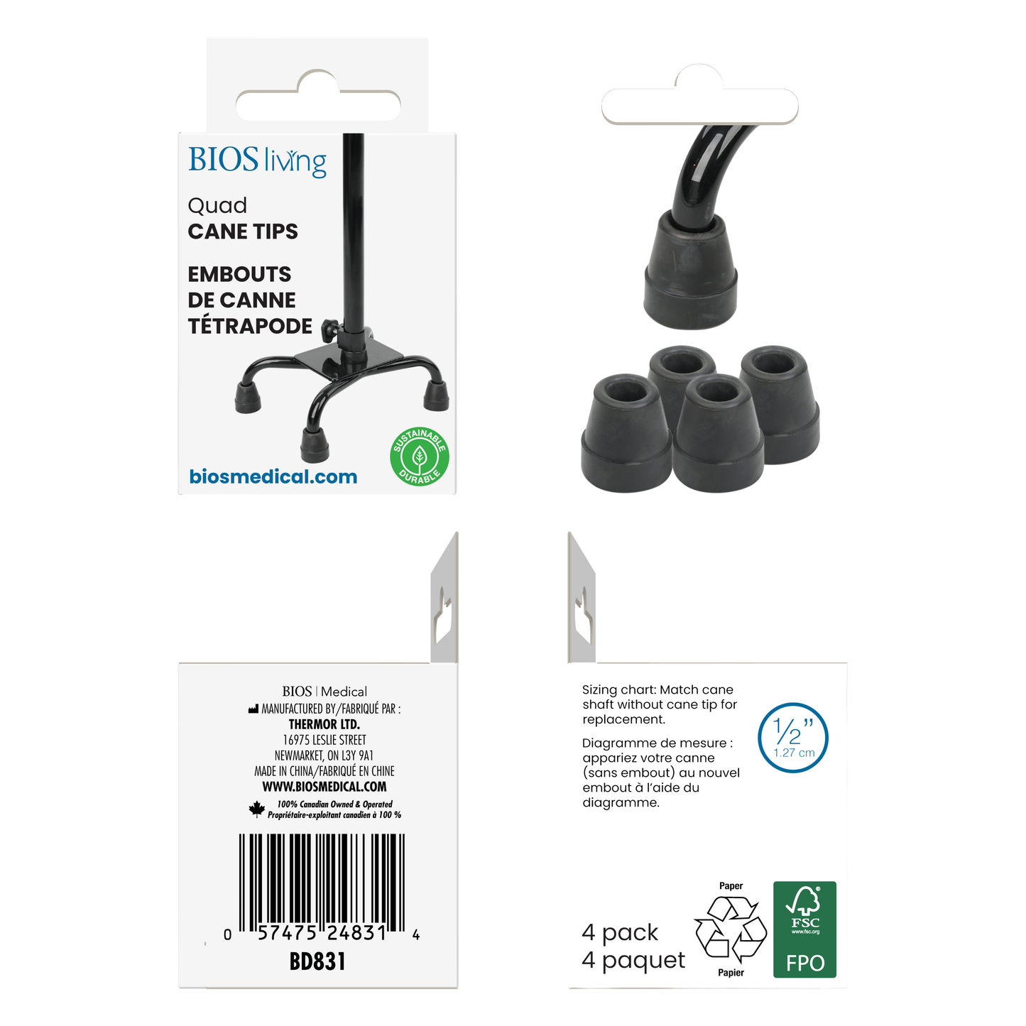 Quad Cane Tips – 4 pack