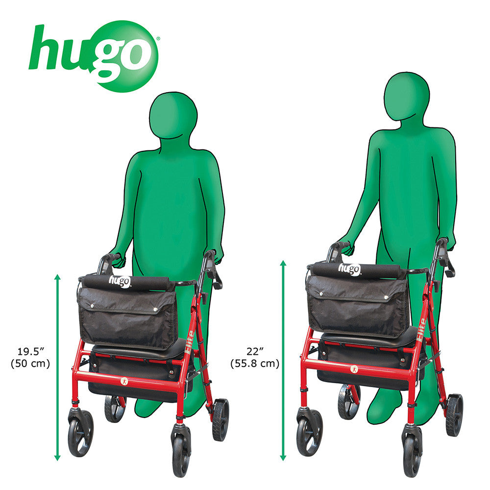 Drive Medical Hugo Elite Walker Rollator with Seat, Backrest and Saddle Bag, Garnet Red