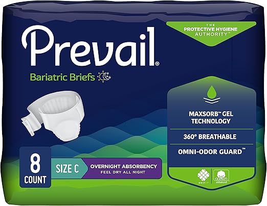 Prevail Bariatric Briefs – Maximum to Ultimate Absorbency, Size A to C (fits up to 110")