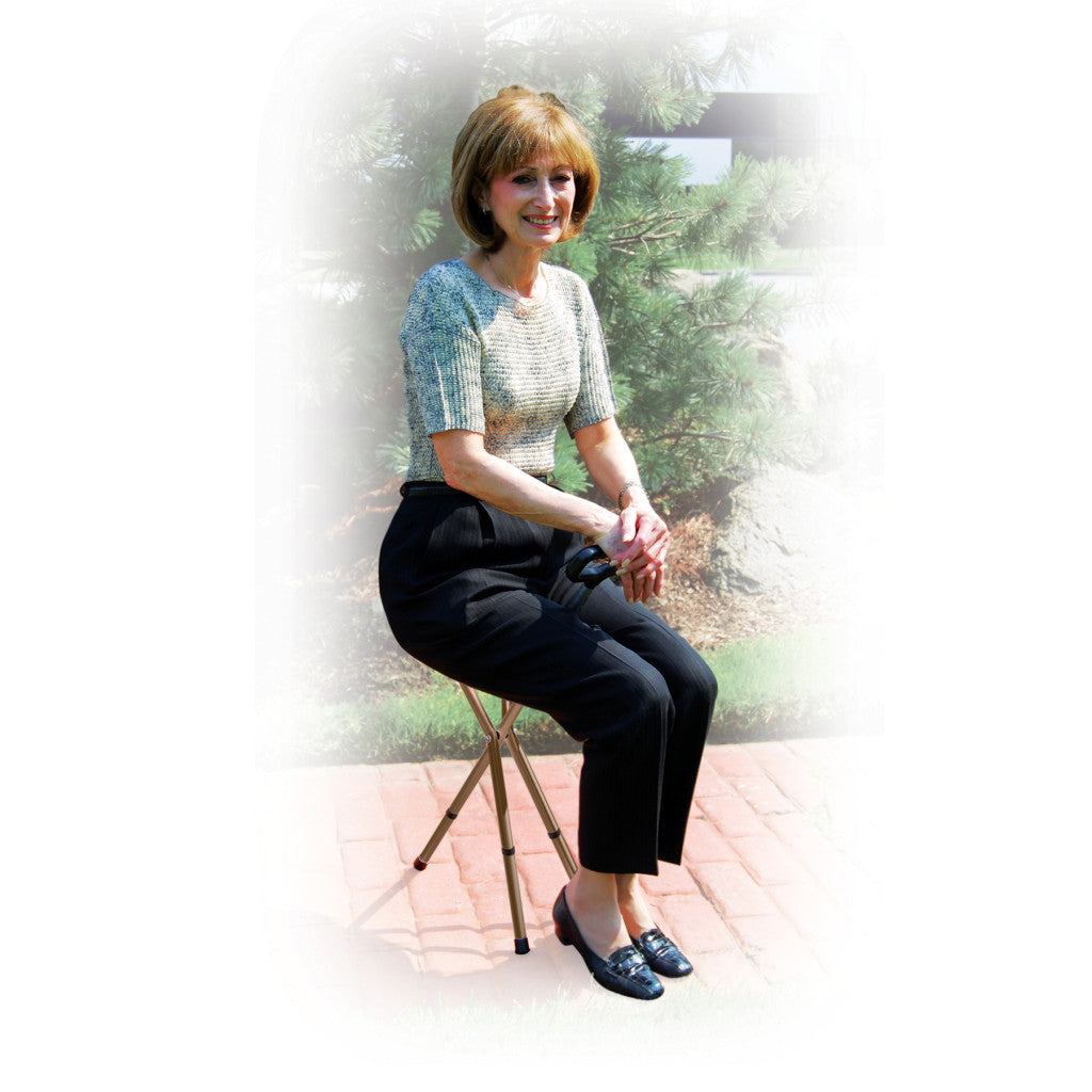 Folding Lightweight Cane Seat – Adjustable Height, Bronze, 250 lb