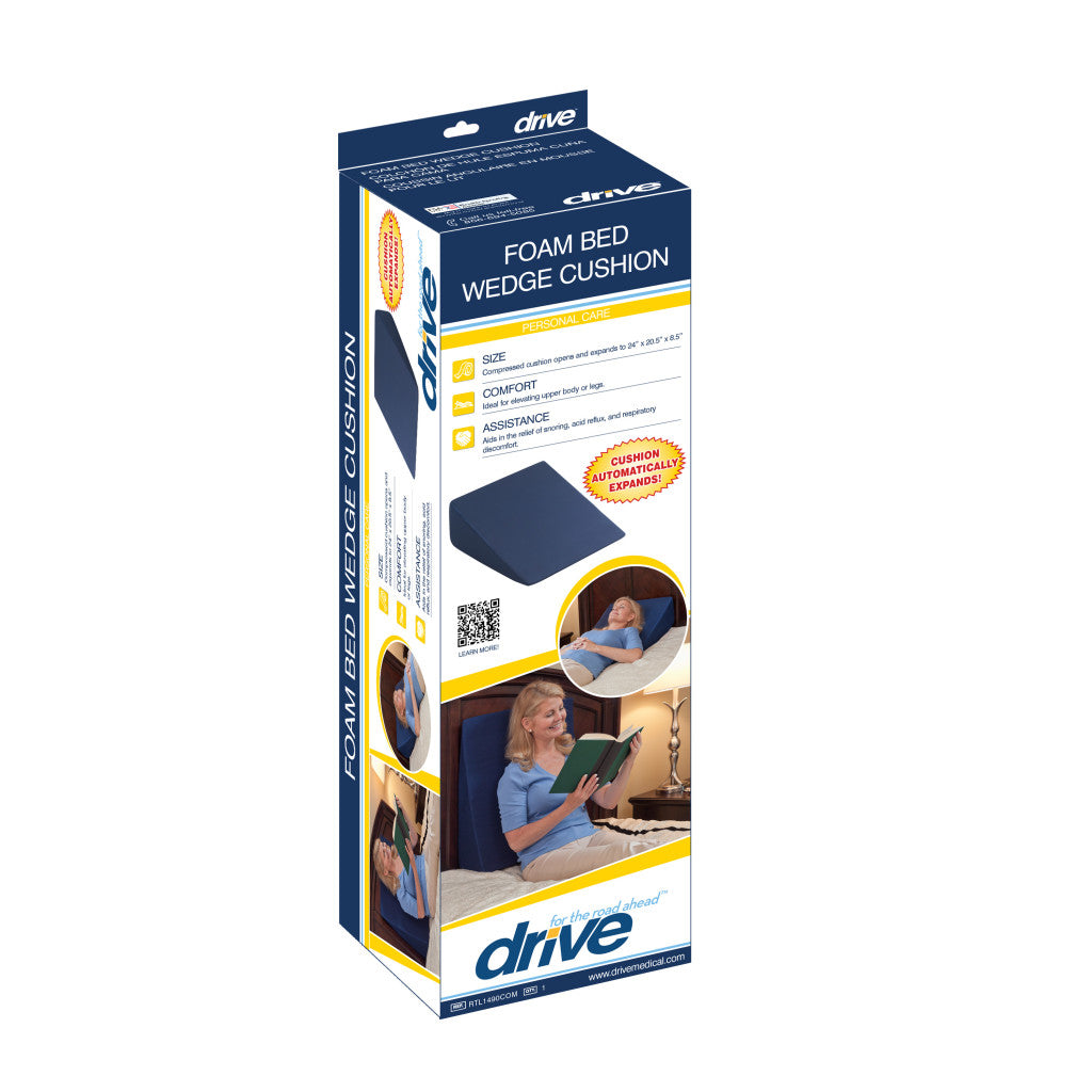 Compressed Bed Wedge Cushion – Drive Medical, 8.5" Height, Self-Expanding, Machine-Washable Cover