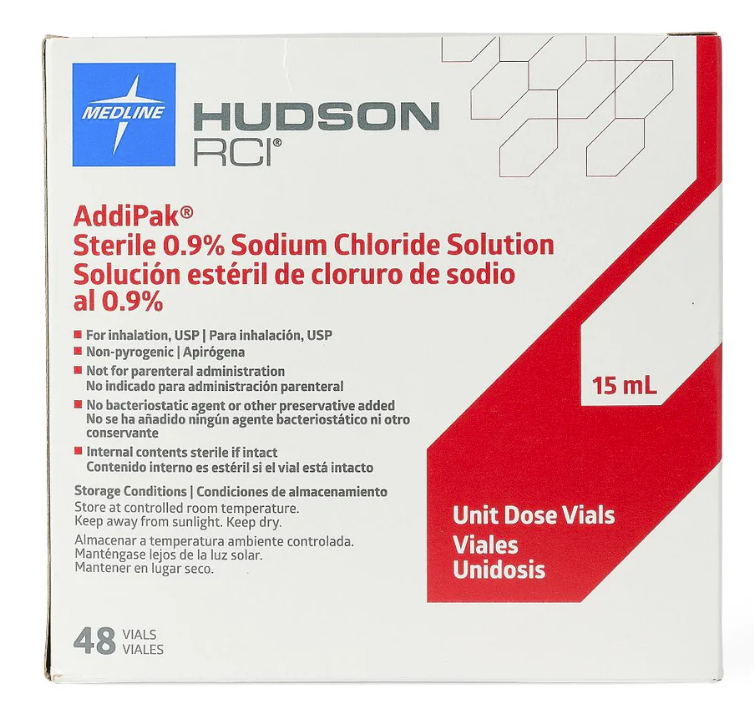 Bx/48 Addipak Saline Sodium Chloride Solution Unit Dose 15Ml Pink