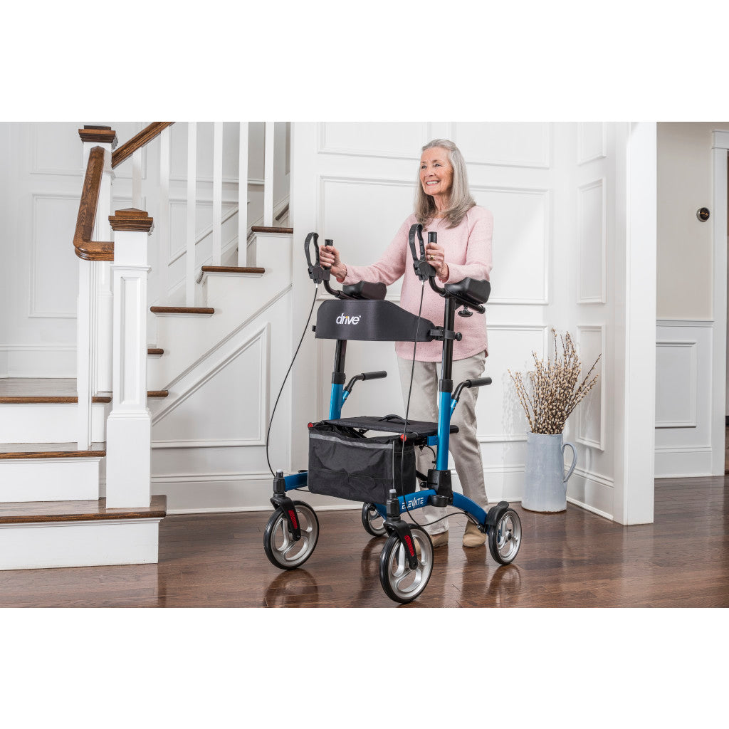 Upright Walker – Drive Medical Elevate, 300 lb, 10" Front Wheels, One-Hand Fold