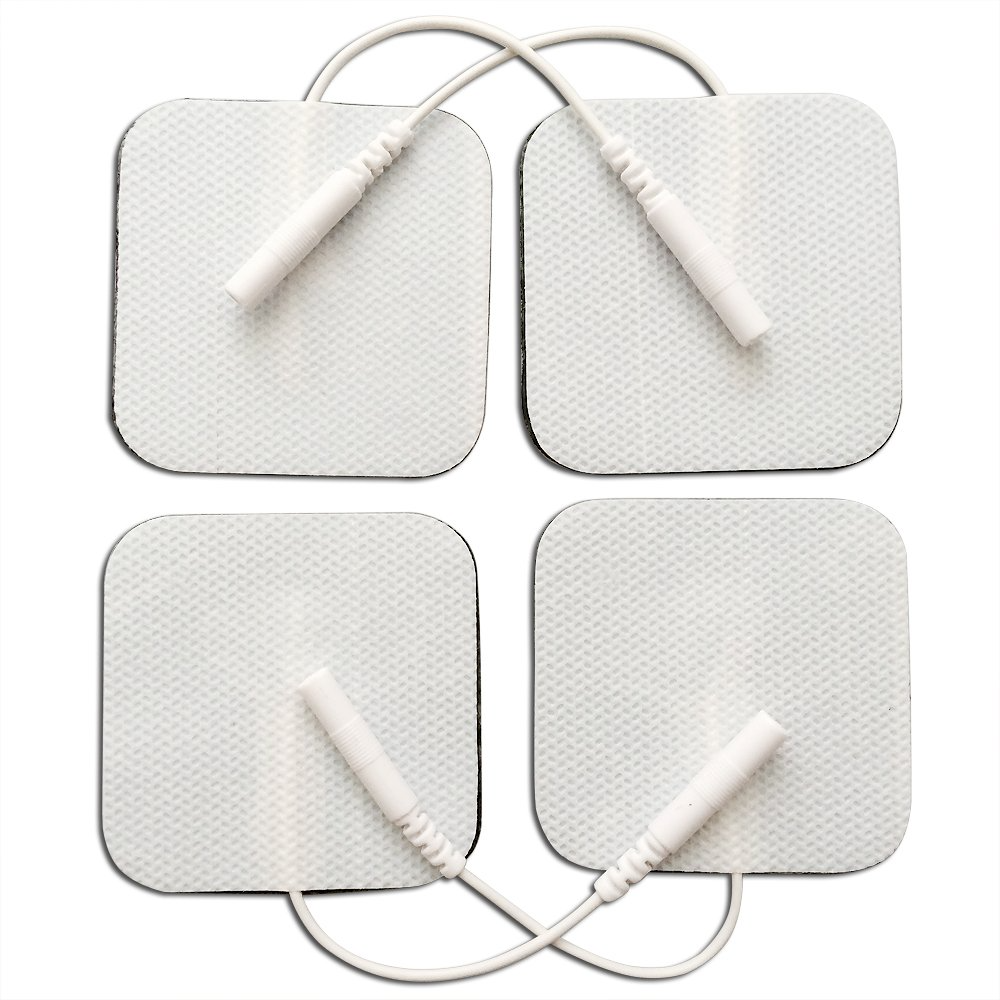 TENS Unit Electrode Pads, White Cloth Backed, 2 x 2 Square ( 4 Pads )