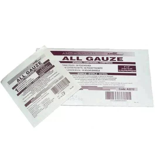 Gauze Sterile Cotton Sponges 2" x 2" - 8 Ply (50 Pouches, 2/PK)