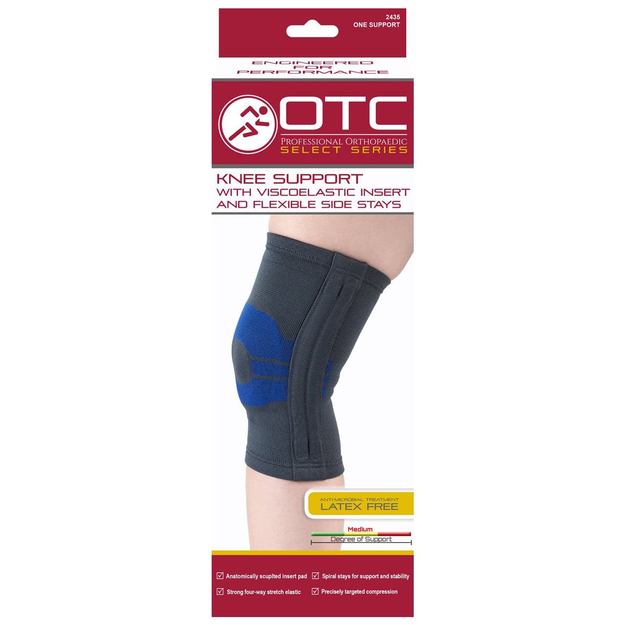 Airway Surgical OTC Knee Support With Compression Gel Insert and Flexible Stays Charcoal