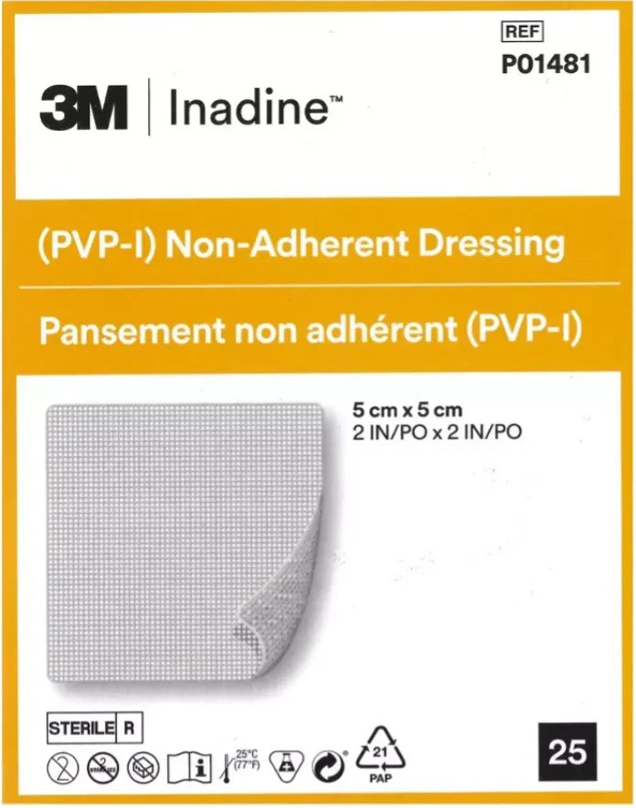 3M Inadine Povidone Iodine (PVP-I) Non-Adherent Dressing 5cm x 5cm | P01481