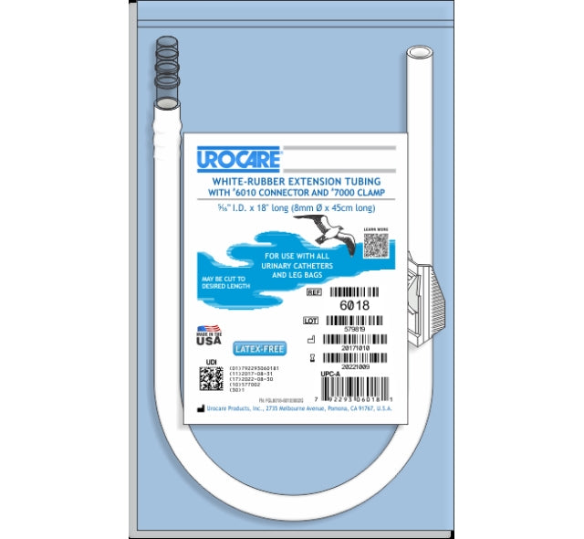 White Rubber Extension Tubing with Connector and Clamp – Urinary Drainage