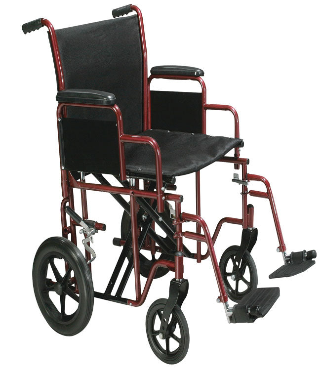 Heavy Duty Transport Chair by MOBB – 22" Wide Seat, 450 lb Capacity, Mag Wheels