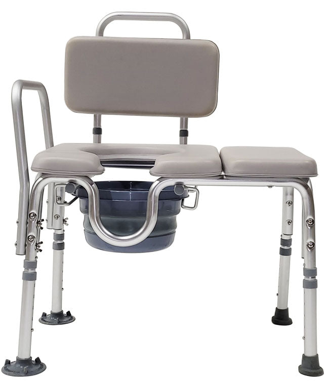 Padded Transfer Commode Chair – MOBB, 300 lb, Aluminum, Suction Cup Feet