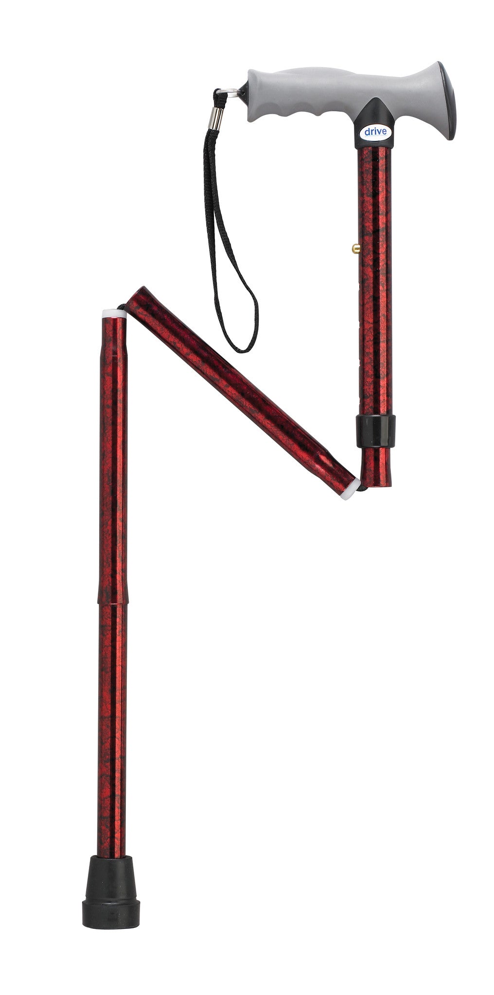 Adjustable Lightweight Folding Cane with Gel Hand Grip – Red Crackle, 300 lb