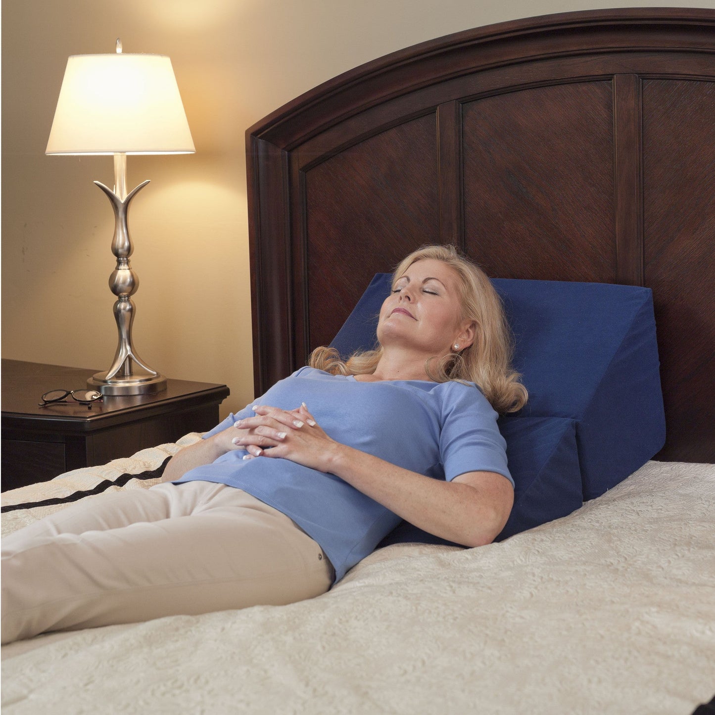 Folding Bed Wedge – 12" Height, 23"x23", Blue Removable Cover, Carry Handle, Acid Reflux Relief