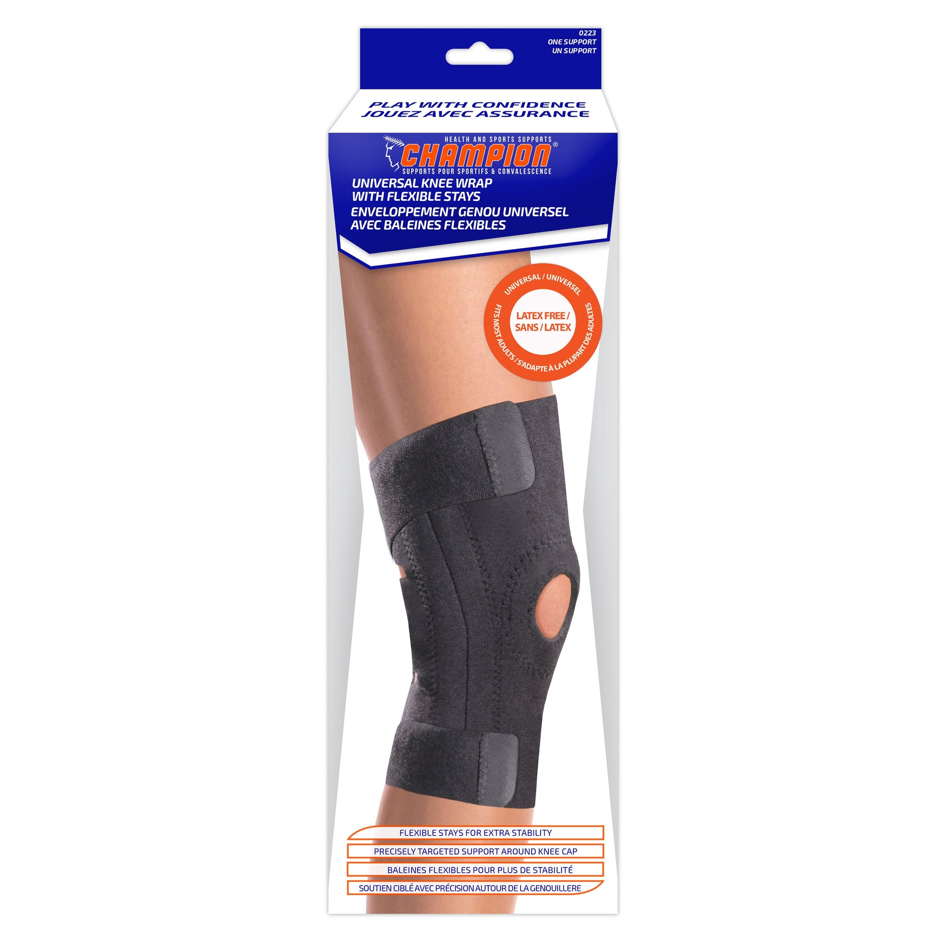 0223 / UNIVERSAL KNEE WRAP WITH FLEXIBLE STAYS