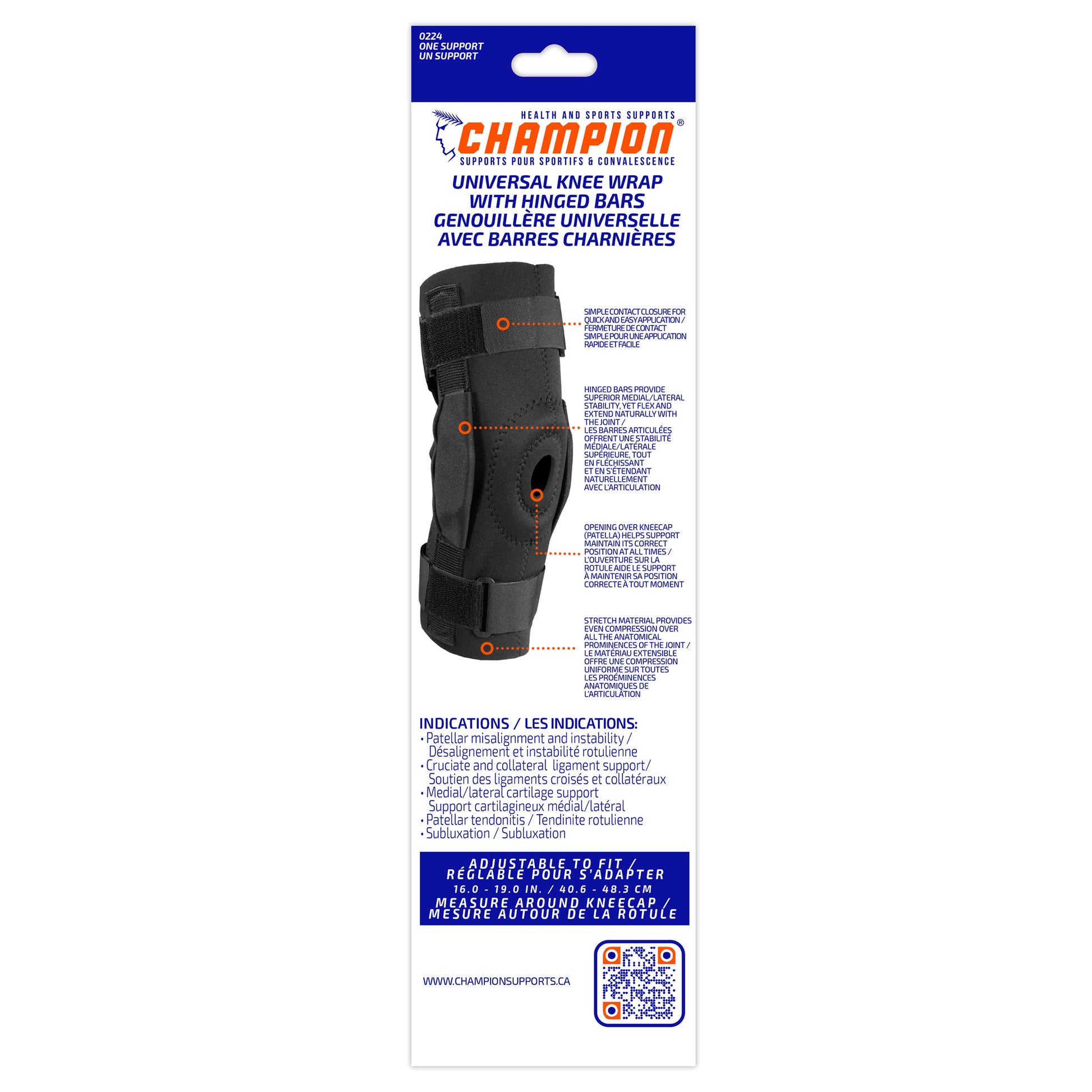 0224 / UNIVERSAL KNEE WRAP WITH HINGED BARS