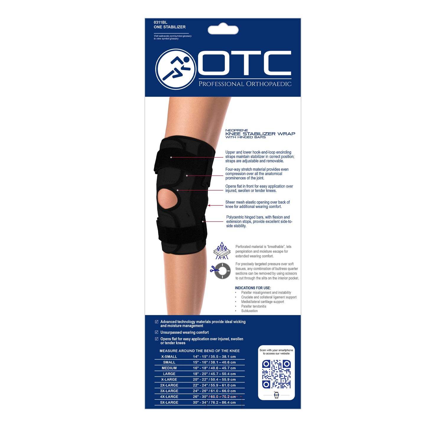 0311 / NEOPRENE KNEE STABILIZER WRAP - HINGED BARS