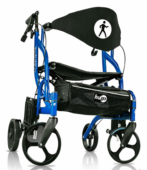 2-in-1 Rollator & Transport Chair – Hugo Navigator, Side-Folding, 17 lb