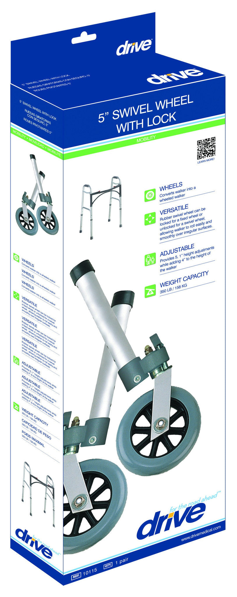 Swivel Lock Walker Wheels, 5", 1 Pair