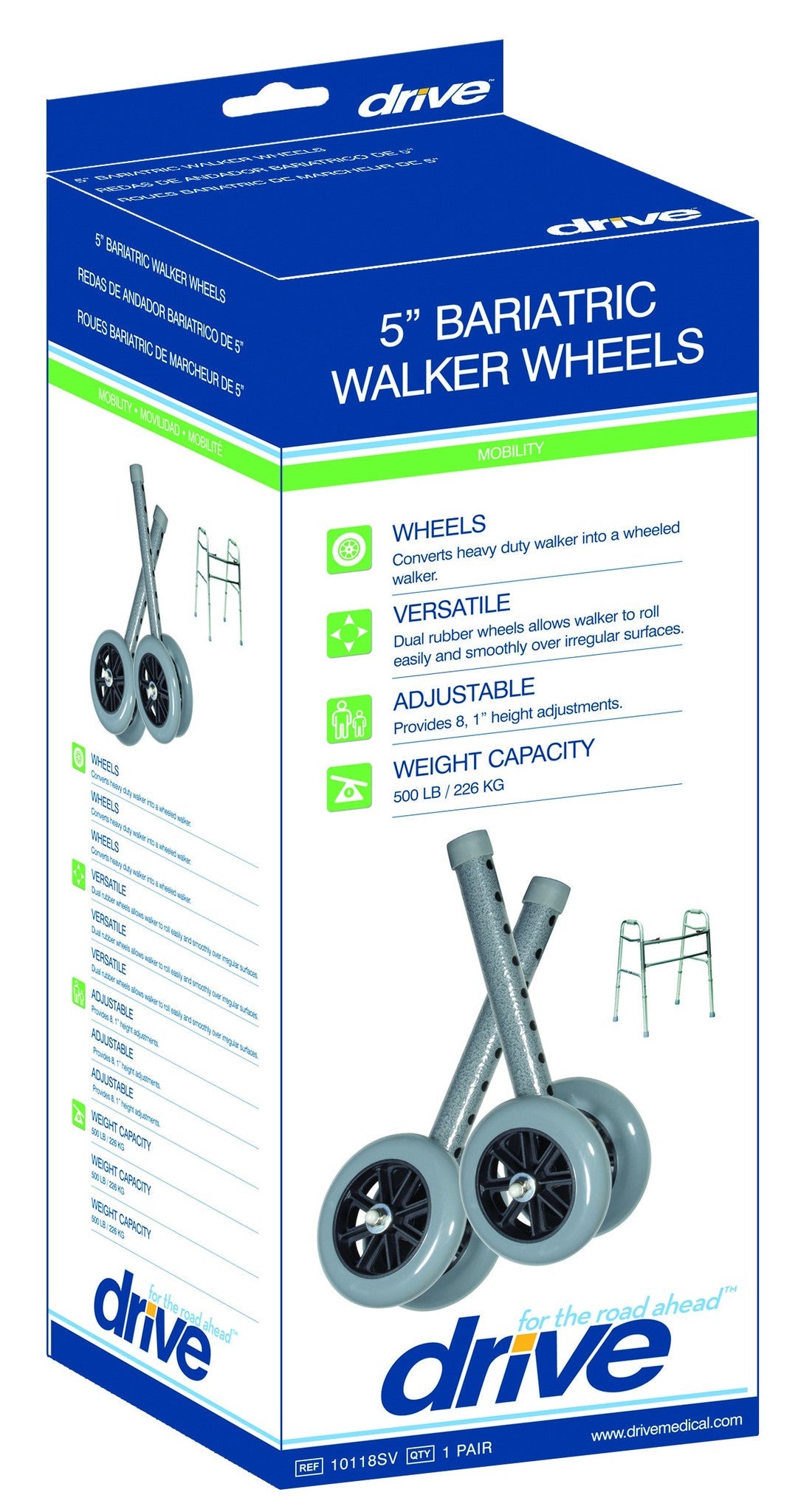 Heavy Duty Bariatric Walker Wheels, 5", 1 Pair