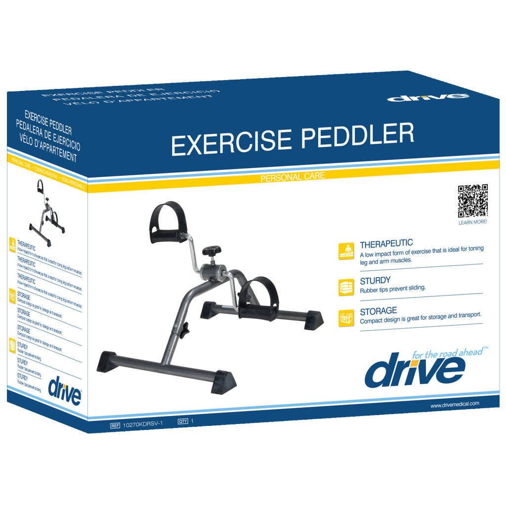 Drive Medical Exercise Peddler – Adjustable Tension, Anti-Slip Feet, Silver Vein, Foldable