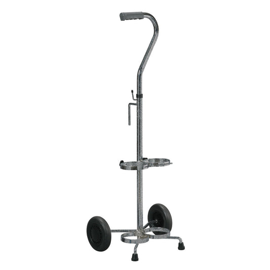 Drive Medical Dual Oxygen Cart – Two D/E Cylinders, Adjustable Handle, Silver Vein (Case of 2)