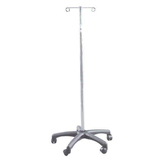 Drive Medical Deluxe IV Pole – Chrome, 5-Leg Composite Base, 5 Swivel Casters, 2 Hooks