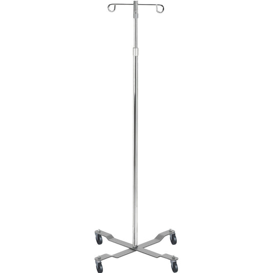Drive Medical Economy IV Pole – Removable 2-Hook Top, Convertible, Chrome, 40"–82"