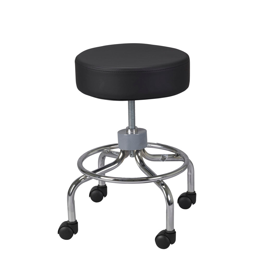 Wheeled Round Stool – 250 lb, Height 17.5"–24", 14" Padded Seat, Chrome Steel, 4 Casters