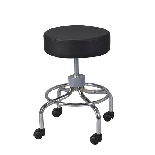Wheeled Round Stool – 250 lb, Height 17.5"–24", 14" Padded Seat, Chrome Steel, 4 Casters