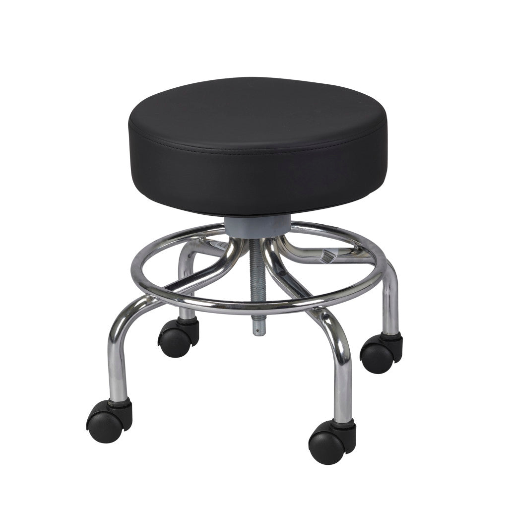 Wheeled Round Stool – 250 lb, Height 17.5"–24", 14" Padded Seat, Chrome Steel, 4 Casters
