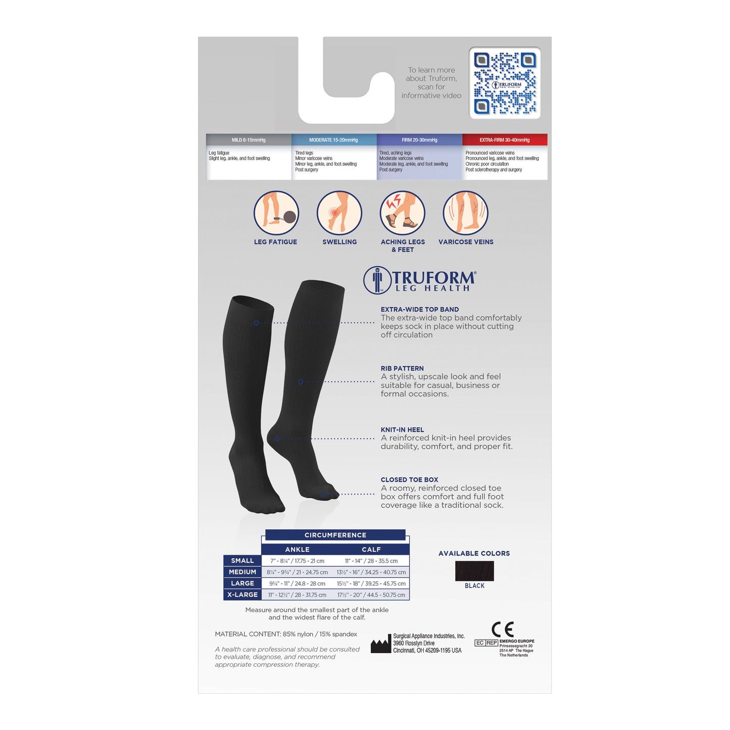 Ladies' Socks Rib Pattern Knee High Closed Toe/1974 20-30 mmHg