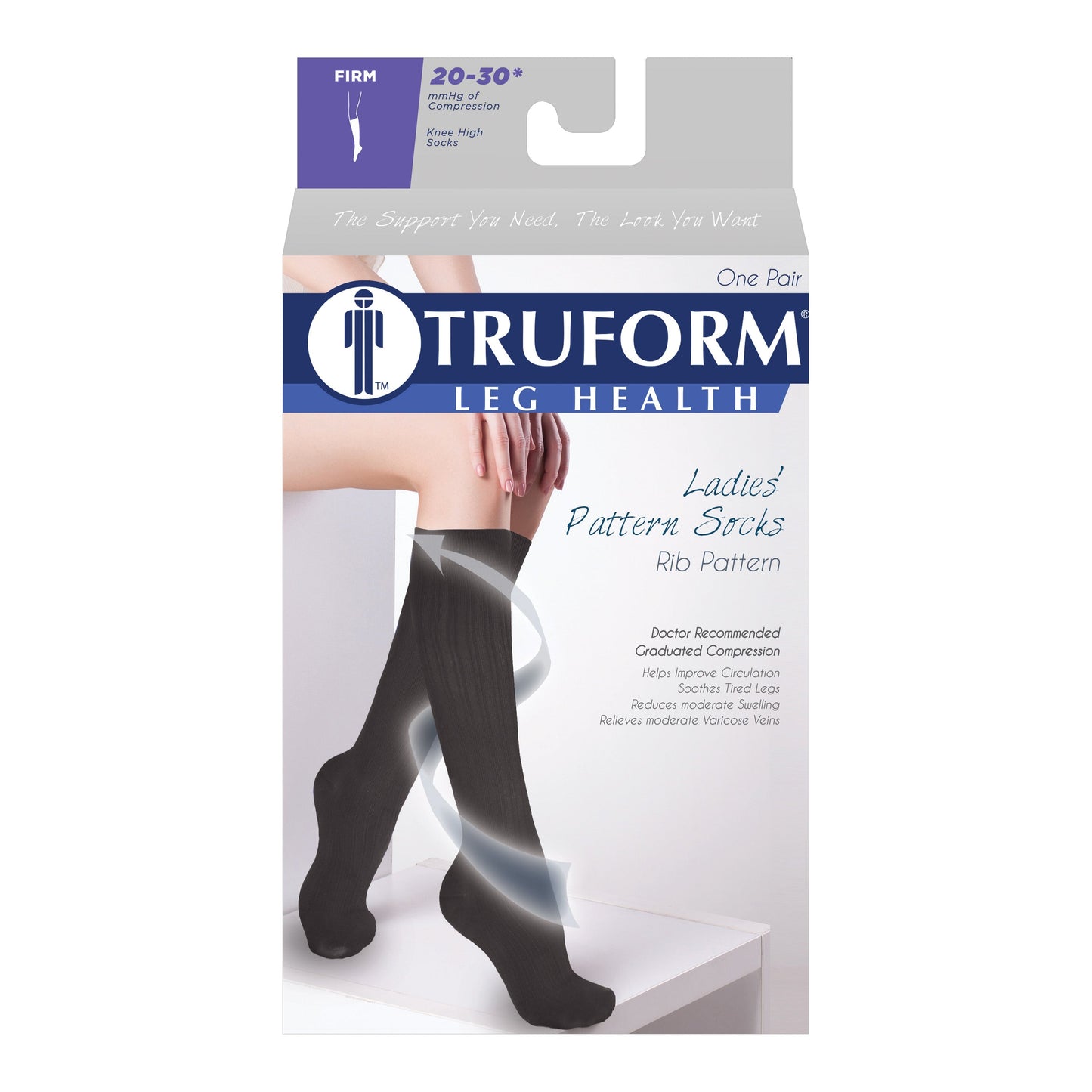 Ladies' Socks Rib Pattern Knee High Closed Toe/1974 20-30 mmHg