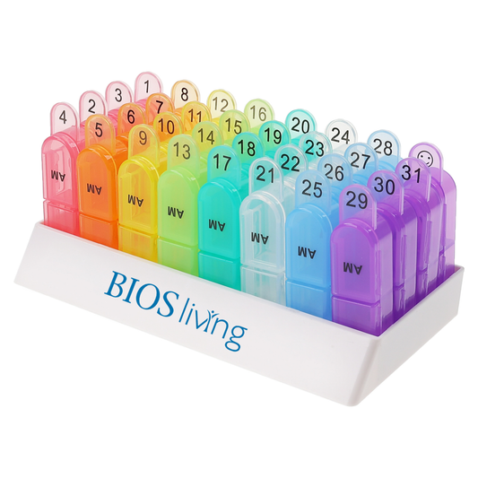 BIOS Living 31-Day Pill Planner with AM/PM Compartments and Finger Tabs