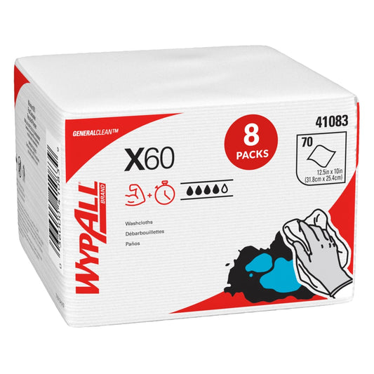 WYPALL X60 HYGIENIC WASHCLOTH, 1⁄4 Fold, 12.5X10IN, 1PLY