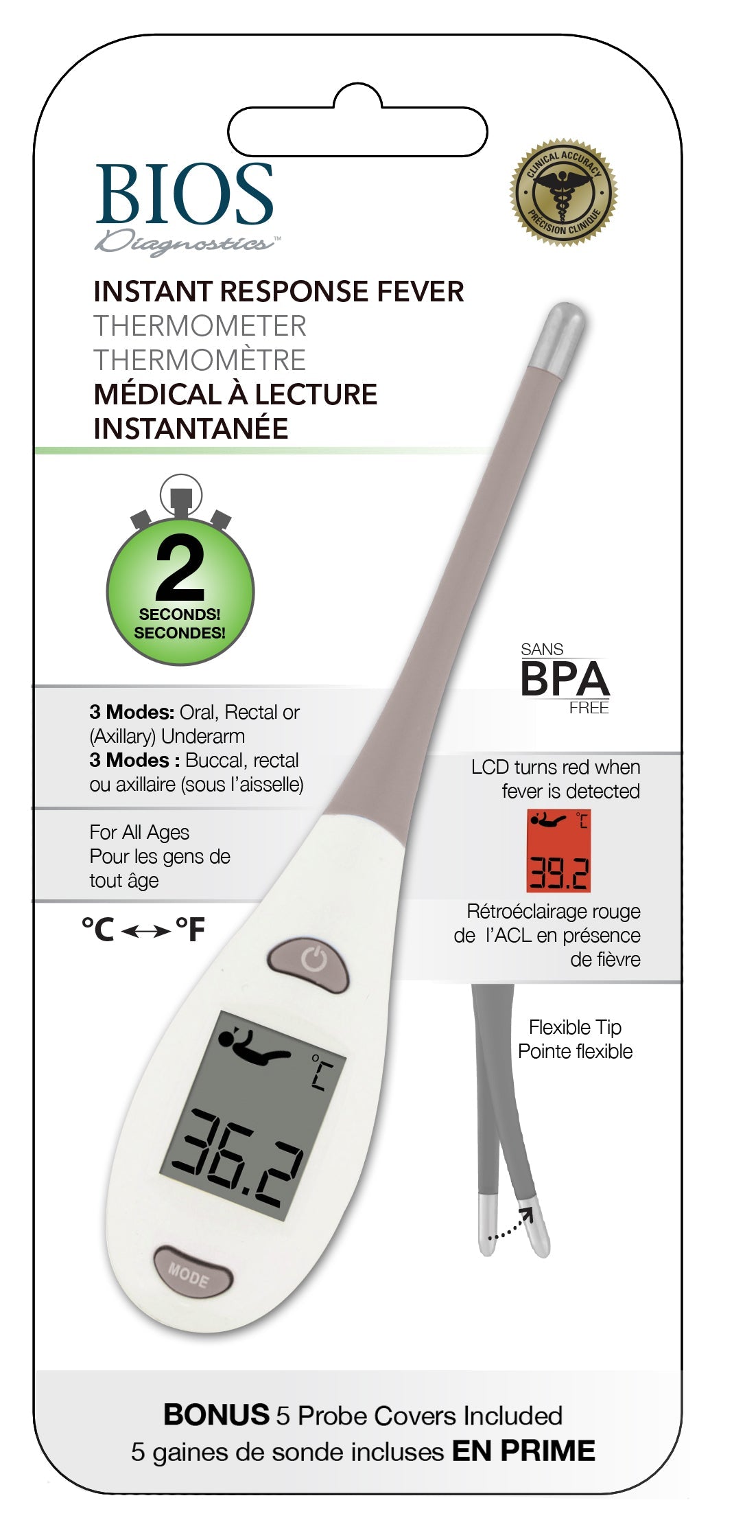 BIOS 2-Second Fever Thermometer for Oral, Rectal and Underarm Use