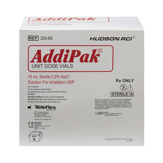 Bx/48 Addipak Saline Sodium Chloride Solution Unit Dose 15Ml Pink