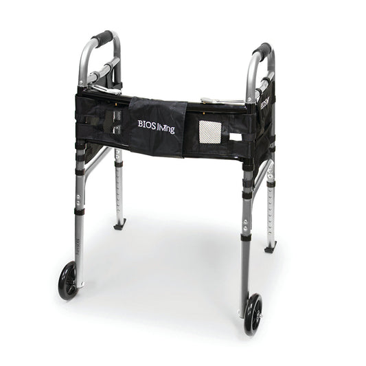 BIOS Living Deluxe Folding Walker with Wheels and Accessory Pouches