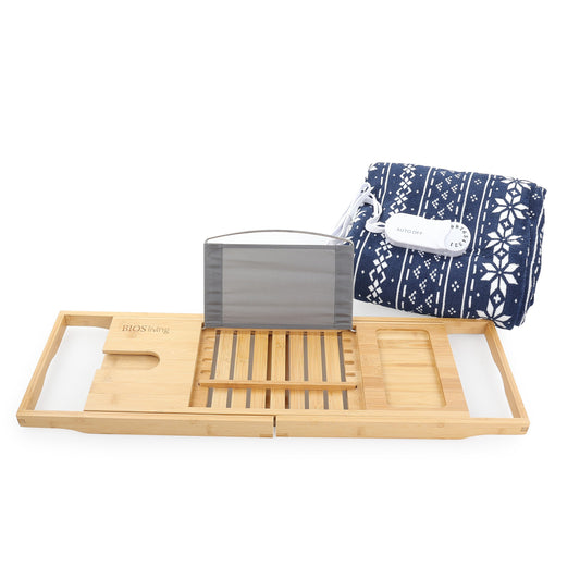 BIOS Living Home Spa Bundle with Bathtub Caddy and Heated Throw