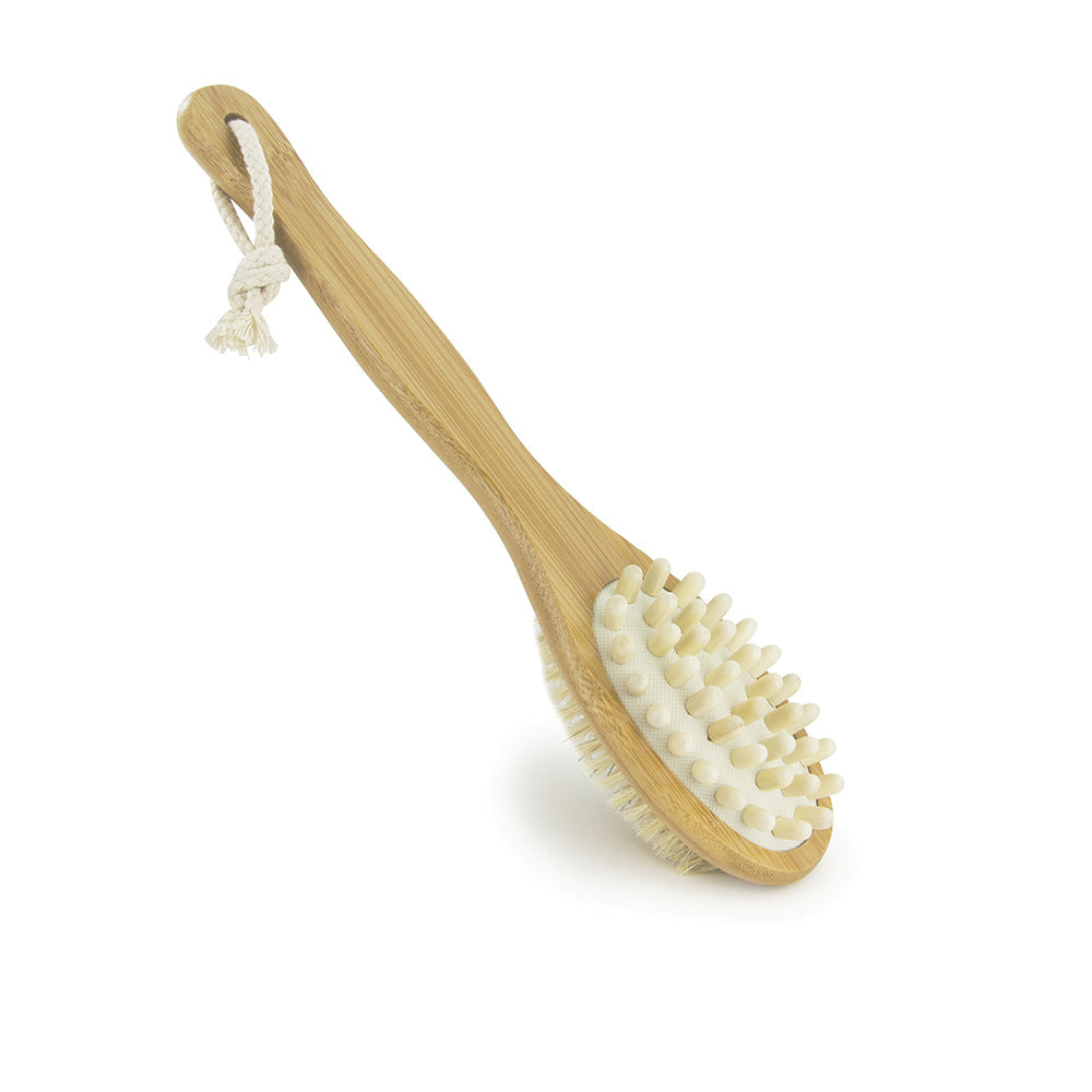 BIOS Living Long-Handle Bamboo Body Brush with Massaging Head and Natural Bristles
