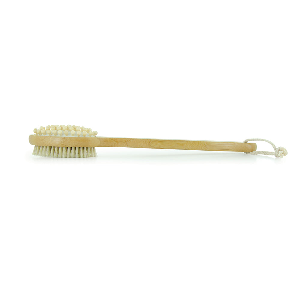 BIOS Living Long-Handle Bamboo Body Brush with Massaging Head and Natural Bristles
