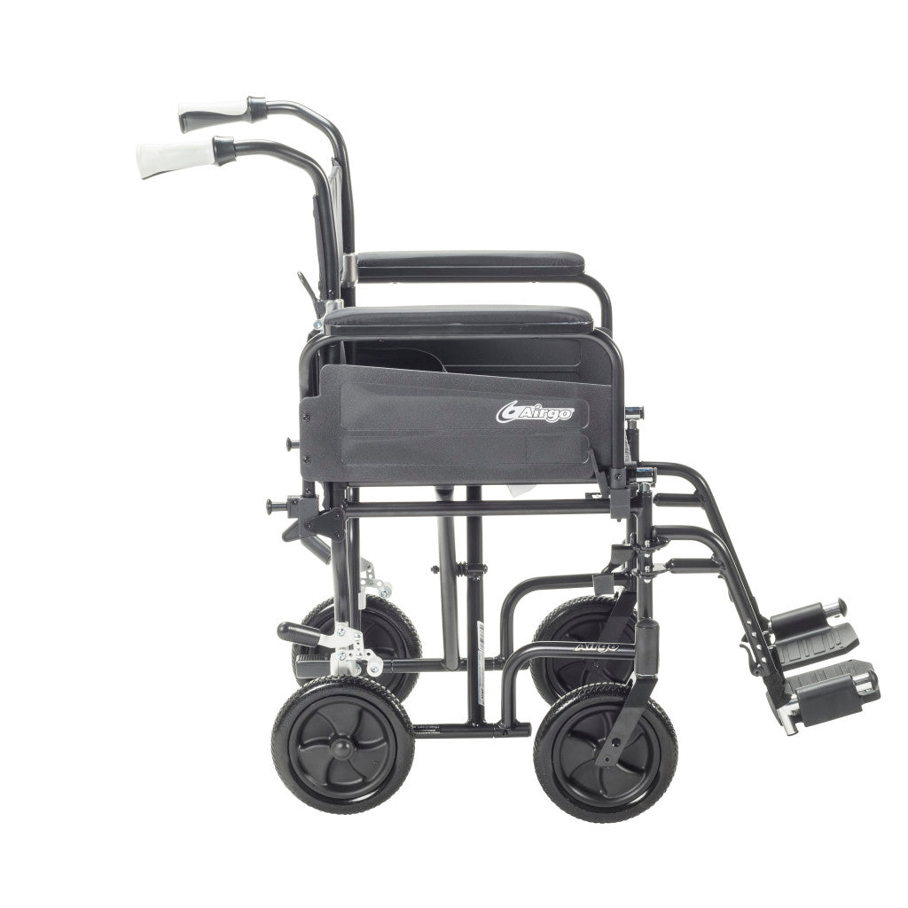 Airgo Comfort-Plus Lightweight Transport Chair – Flip-Back Arms, Shock-Absorbing Wheels, 300 lb