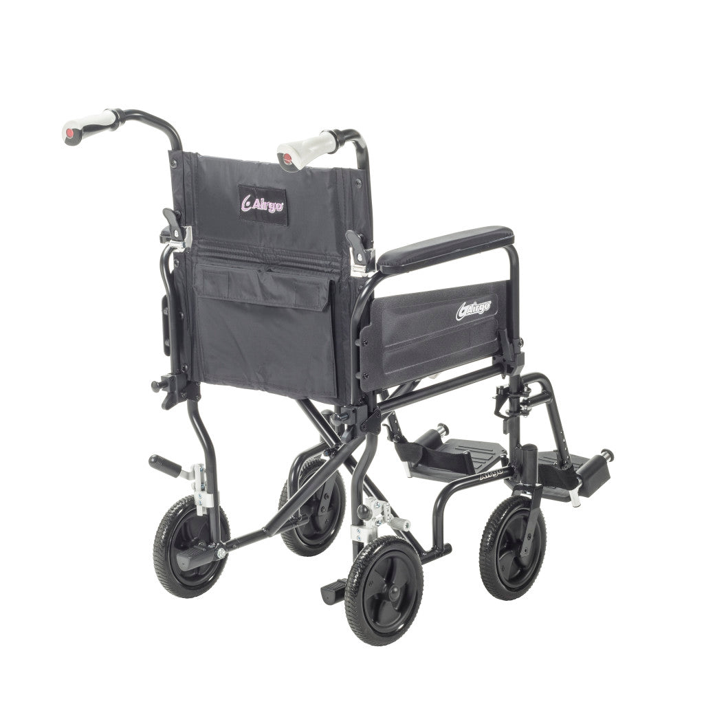 Airgo Comfort-Plus Lightweight Transport Chair – Flip-Back Arms, Shock-Absorbing Wheels, 300 lb