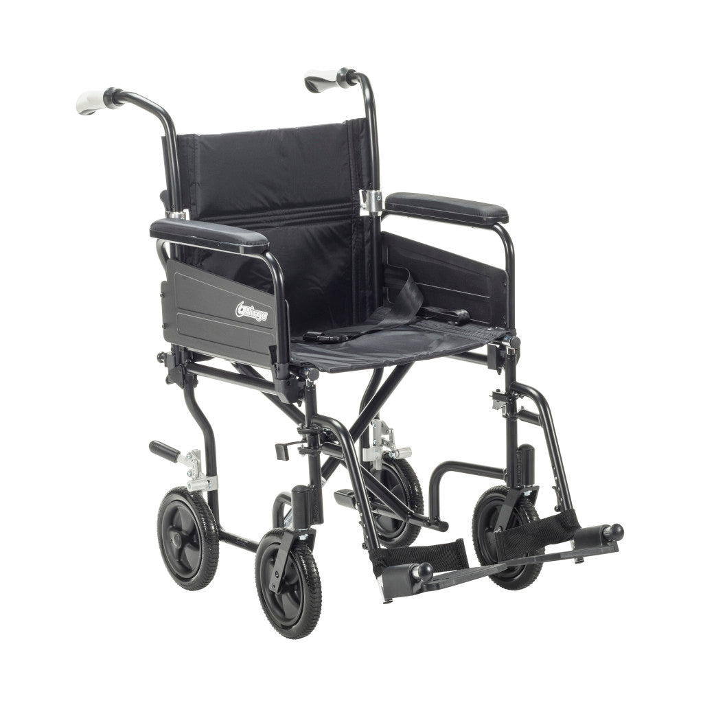 Airgo Comfort-Plus Lightweight Transport Chair – Flip-Back Arms, Shock-Absorbing Wheels, 300 lb