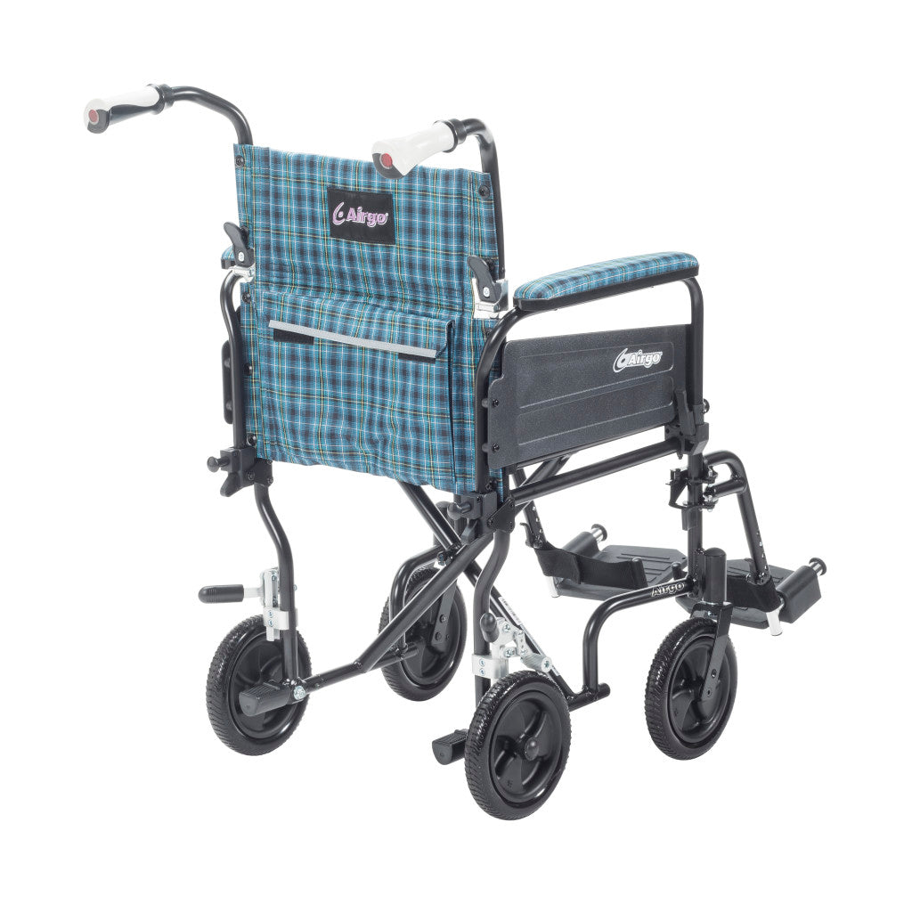 Airgo Comfort-Plus Lightweight Transport Chair – Flip-Back Arms, Shock-Absorbing Wheels, 300 lb