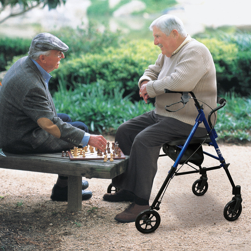 Fit Walker Rollator with Padded Seat, Backrest and Storage Bag, Pacific Blue