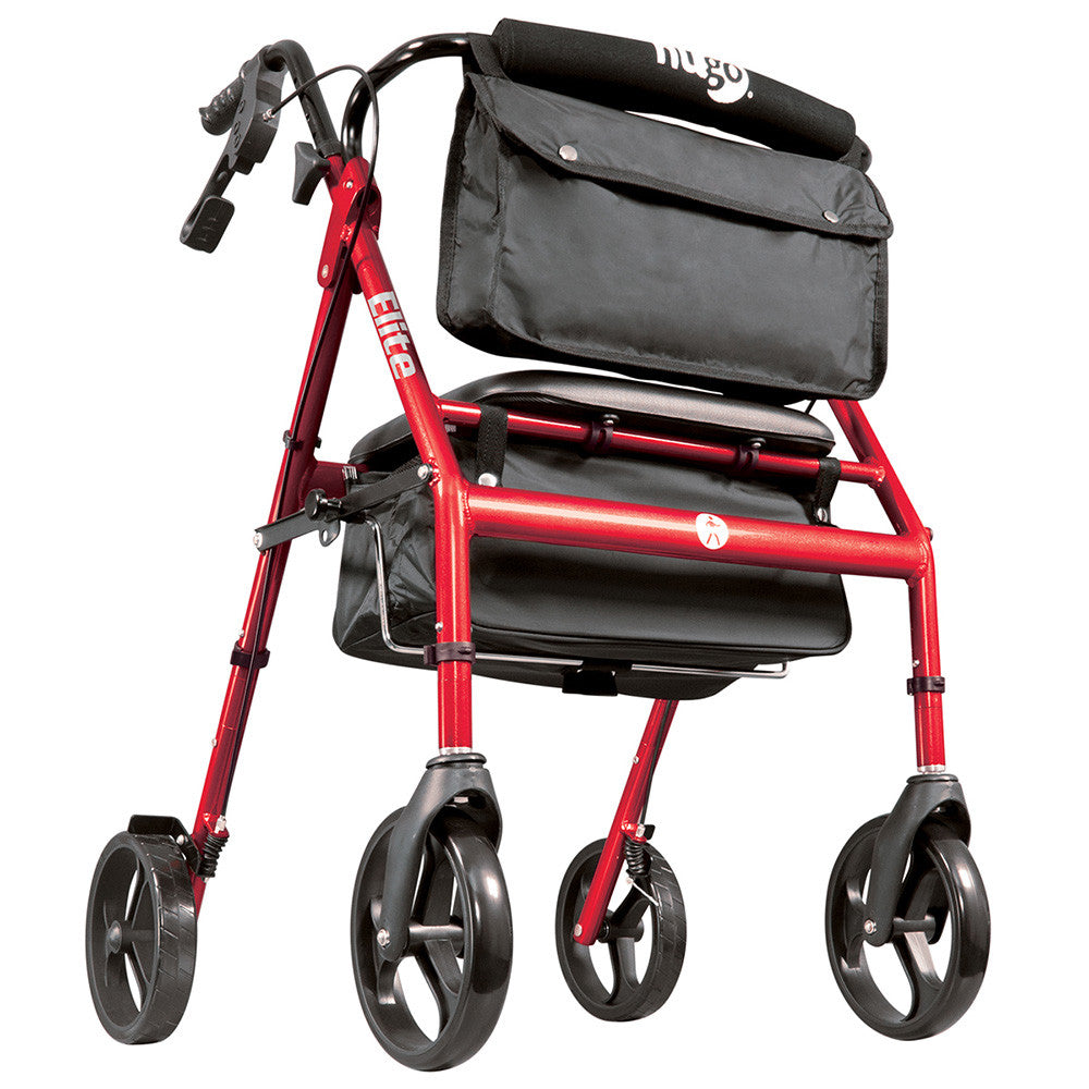 Elite Walker Rollator with Seat, Backrest and Saddle Bag, Garnet Red