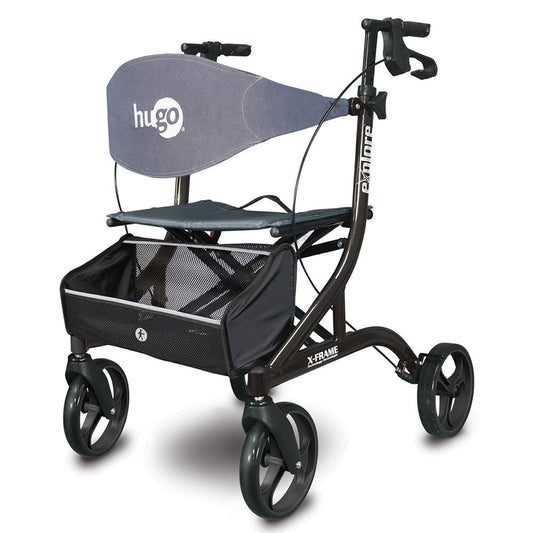 Explore Side-Fold Walker Rollator with Seat, Backrest and Folding Basket, Pearl Black