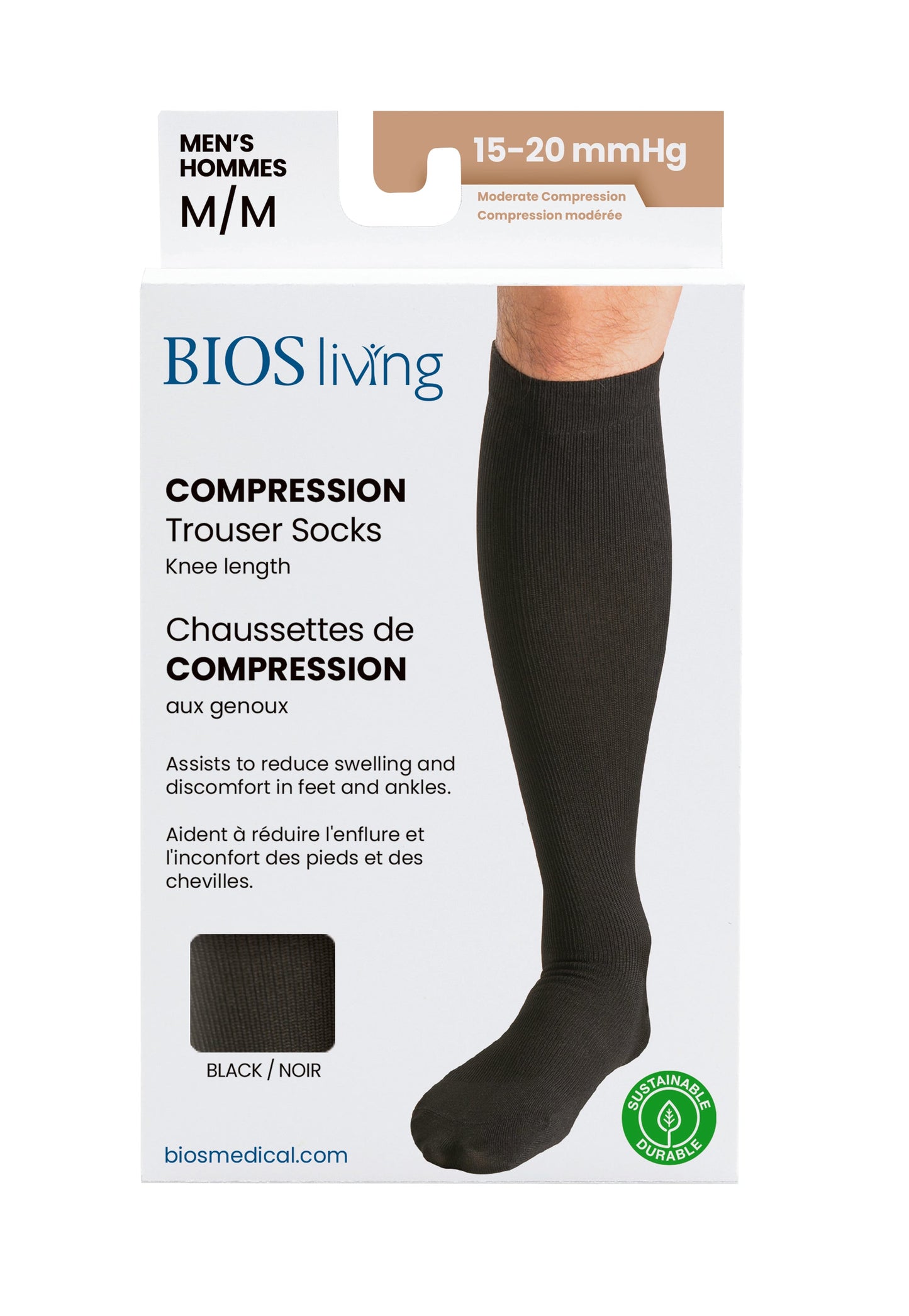 Men's Compression Trouser Socks 15-20 mm Hg, Black