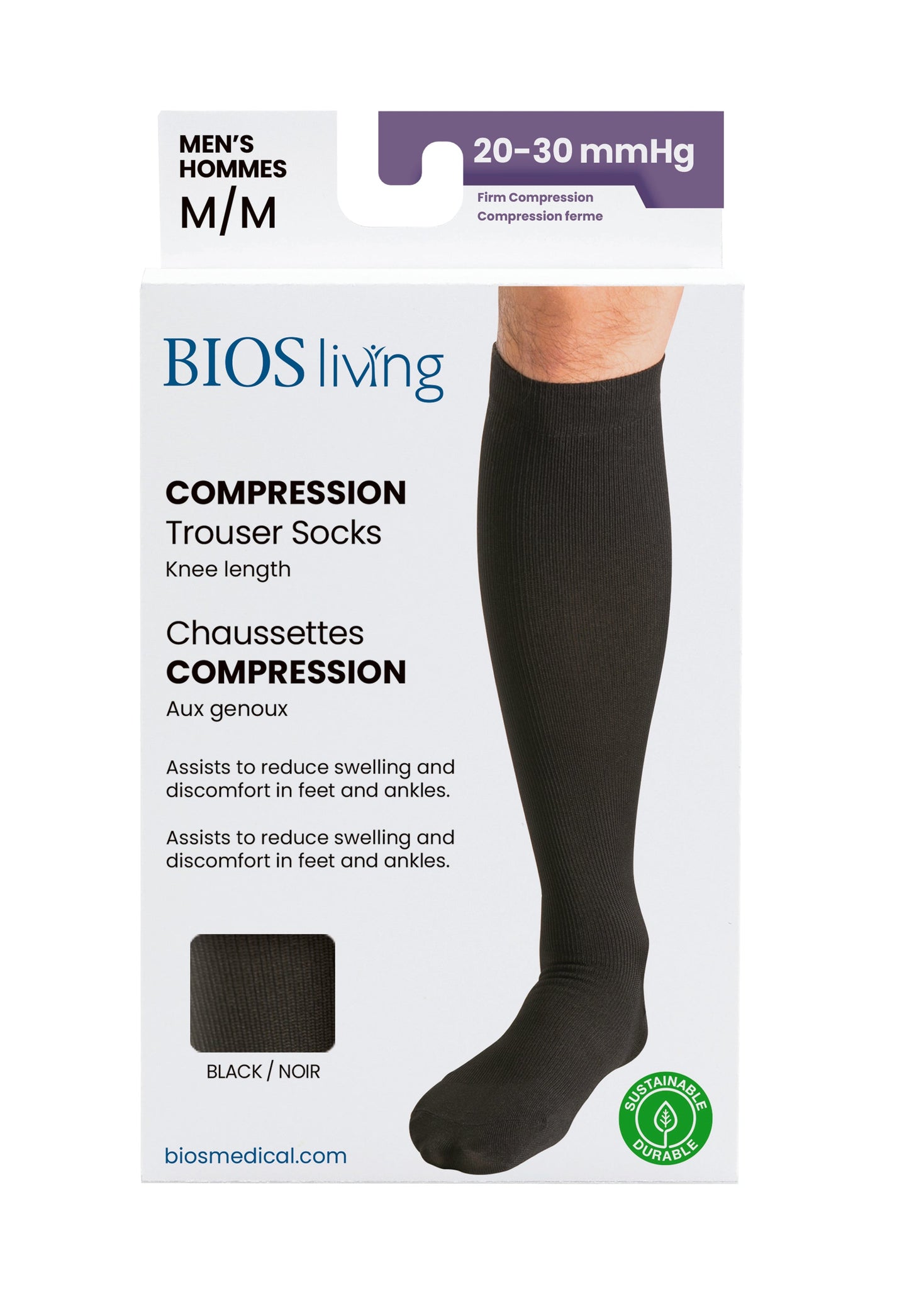 Men's Compression Trouser Socks 20-30 mm Hg, Black