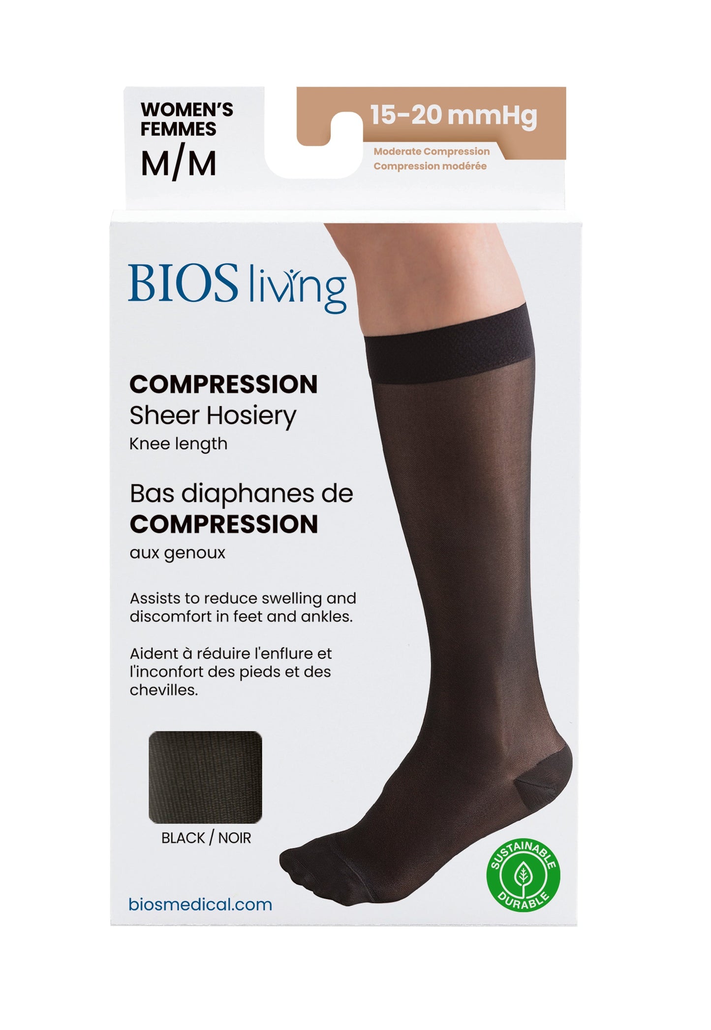 Women's Compression Knee Socks 15-20 mm Hg, Black